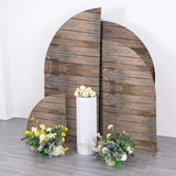 Set of 4 Brown Spandex Chiara Wedding Arch Covers With Rustic Wood Print, Fitted Covers Half Moon