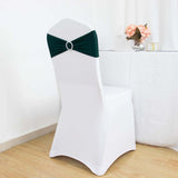 5 Pack | Hunter Emerald Green Spandex Stretch Chair Sashes with Silver Diamond Ring Slide