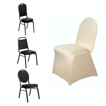 Spandex Chair Cover for Banquet Chairs Champagne - Stretch 160GSM Fabric with Slip-On Slipcover