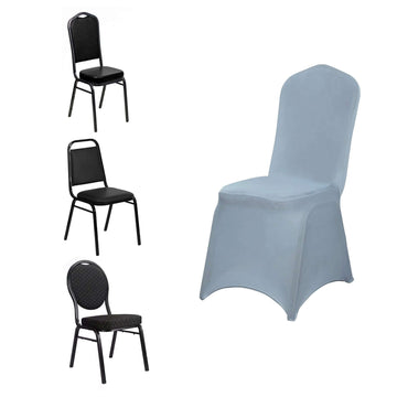 Spandex Chair Cover for Banquet Chairs Dusty Blue - Stretch 160GSM Fabric with Slip-On Slipcover