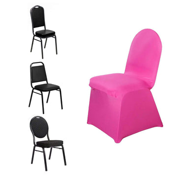 Spandex Chair Cover for Banquet Chairs Fuchsia - Stretch 160GSM Fabric with Slip-On Slipcover