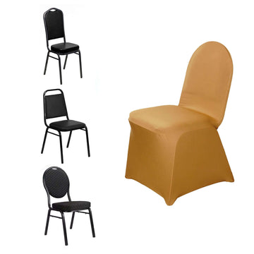 Spandex Chair Cover for Banquet Chairs Gold - Stylish Stretch 160GSM Fabric with Slip-On Slipcover for Sophisticated Gatherings