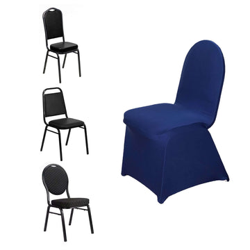 Spandex Chair Cover for Banquet Chairs Navy Blue - Stretch 160GSM Fabric with Slip-On Slipcover