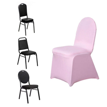 Spandex Chair Cover for Banquet Chairs Pink - Stretch 160GSM Fabric with Slip-On Slipcover