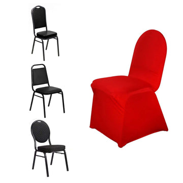 Spandex Chair Cover for Banquet Chairs Red - Stretch 160GSM Fabric with Slip-On Slipcover