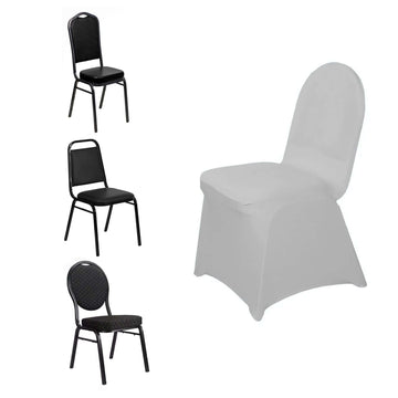 Spandex Chair Cover for Banquet Chairs Silver - Stretch 160GSM Fabric with Slip-On Slipcover