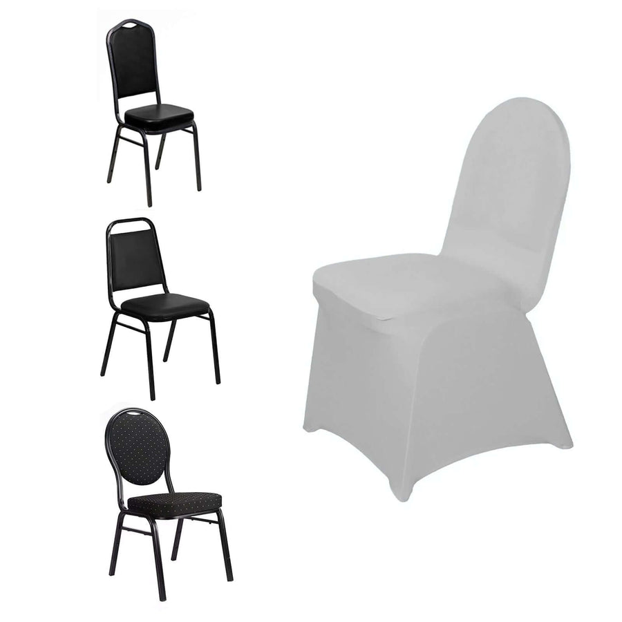 Silver Spandex Stretch Fitted Banquet Slip On Chair Cover 160 GSM