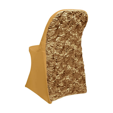 Spandex Chair Cover Gold for Folding Chairs - Durable Stretch Fitted Slipcover with Satin Rosette Design