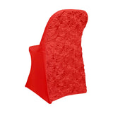 Red Satin Rosette Spandex Stretch Fitted Folding Chair Cover