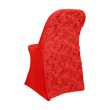 Spandex Chair Cover Red for Folding Chairs - Durable Stretch Fitted Slipcover with Satin Rosette Design