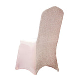 Blush Spandex Stretch Banquet Chair Cover, Fitted with Metallic Shimmer Tinsel Back