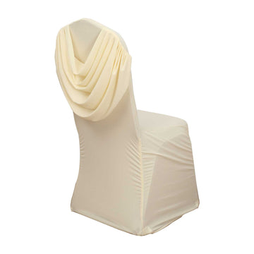 Spandex Chair Cover with Ruched Swag Back and Foot Pockets for Banquet Chairs Ivory - Fitted Slipcover