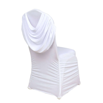 Spandex Chair Cover with Ruched Swag Back and Foot Pockets for Banquet Chairs White - Stylish Fitted Slipcover for Weddings & Gatherings