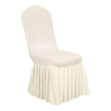 Ivory Ruffle Pleated Skirt Banquet Spandex Chair Slipcover, 1-Piece Stretch Fitted Chair Cover