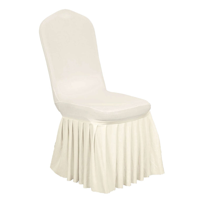 Ivory Ruffle Pleated Skirt Banquet Spandex Chair Slipcover, 1-Piece Stretch Fitted Chair Cover