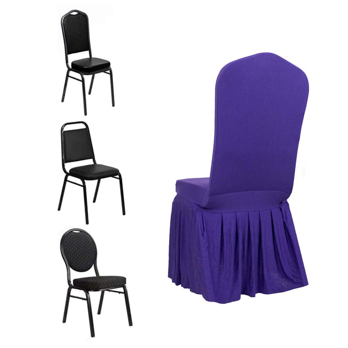 Purple Ruffle Pleated Skirt Banquet Spandex Chair Slipcover, 1-Piece Stretch Fitted Chair Cover