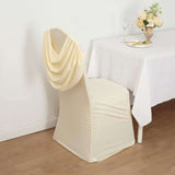 Ivory Ruched Swag Back Spandex Fitted Banquet Chair Cover With Foot Pockets