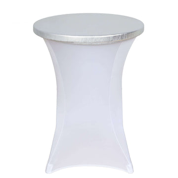 Spandex Cocktail Table Top Cover Fitted Metallic Silver - Stretchy & Wrinkle Free Topper