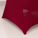 Burgundy Spandex Folding Chair Covers with Silver Rhinestone Buckled Sash Band