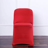 Red Spandex Stretch Folding Chair Cover, Fitted Chair Cover with Metallic Shimmer Tinsel Back