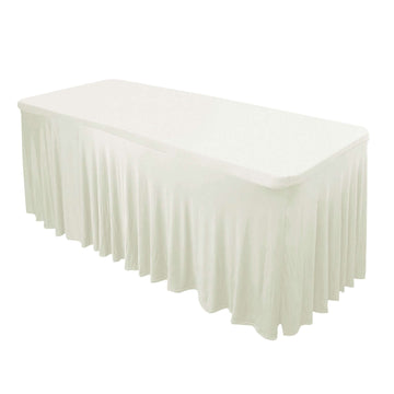 Spandex Rectangle 72"x30" Table Skirt Ivory with Wavy Skirt-Like Effect Table Cover