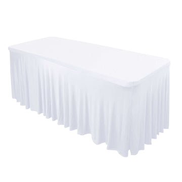 Spandex Rectangle 72"x30" Table Skirt White with Wavy Skirt-Like Effect Stylish Table Cover for Weddings, Banquets & Trade Shows