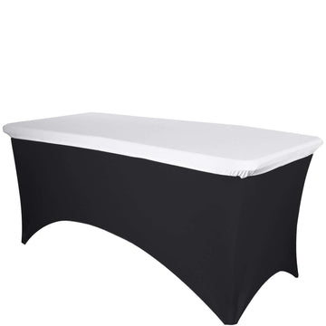 Spandex Rectangle 96"x30" Tablecloth Top Cover White - Stretchy, Wrinkle Free & Fitted Table Topper