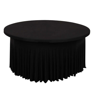 Spandex Round 5ft Table Skirt Black with Wavy Skirt-Like Effect Stylish Table Cover