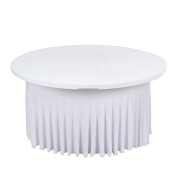 Spandex Round 5ft Table Skirt White with Wavy Skirt-Like Effect Stylish Table Cover for Weddings, Banquets & Trade Shows