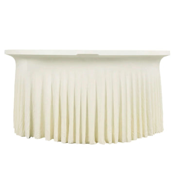 Spandex Round 6ft Table Skirt Ivory with Wavy Skirt-Like Effect Stylish Table Cover