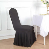 Black Ruffle Pleated Skirt Banquet Spandex Chair Slipcover, 1-Piece Stretch Fitted Chair Cover