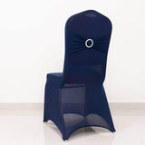 Navy Blue Spandex Banquet Chair Cover with Silver Rhinestone Buckled Sash Band, Stretched Fitted 