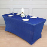 6ft Royal Blue Metallic Shimmer Tinsel Spandex Table Cover, Rectangular Fitted Tablecloth