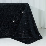 Scuba Rectangular Tablecloth 90×156inch Black Rhinestone Accents – Seamless, Wrinkle-Free