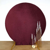 7.5ft Burgundy Metallic Shimmer Tinsel Spandex Round Backdrop, 2-Sided Wedding Arch Cover