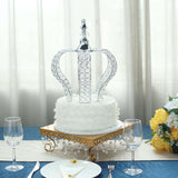 14inch Metallic Silver Crystal-Bead Royal Crown Cake Topper, Centerpiece