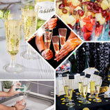 12 Pack | 5oz Gold Glittered Short Stem Plastic Champagne Glasses, Disposable Trumpet Flutes