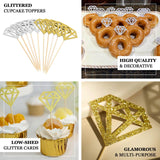 24 Pack | Silver Diamond Ring Cupcake Toppers, Party Cake Picks