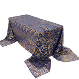 90x156inch Royal Blue Gold Wave Mesh Rectangular Tablecloth With Embroidered Sequins