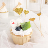 24 Pack | Gold Glitter Heart Shaped Cupcake Toppers, Party Cake Picks