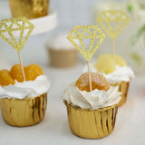 24 Pack | Glitter Gold Diamond Ring Cupcake Toppers, Party Cake Picks