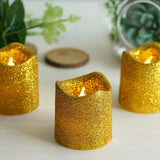 12 Pack | Gold Glitter Flameless Candles LED | Battery Operated Votive Candles