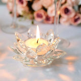 Clear 4.5inch Crystal Glass Lotus Flower Votive Candle Holders, Tealight Taper Candle Stands