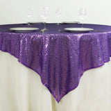 72" Premium Stripe Sequin Square Overlay For Wedding Catering Party Table Decorations - Purple