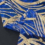 120inch Royal Blue Gold Wave Mesh Round Tablecloth With Embroidered Sequins