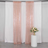 2 Pack Rose Gold Sequin Event Curtain Drapes with Rod Pockets, Seamless Backdrop Event