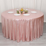 120inch Shiny Blush Rose Gold Round Polyester Tablecloth With Shimmer Sequin Dots