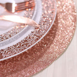 6 Pack | Blush Rose Gold Sparkle Placemats, Non Slip Decorative Round Glitter Table Mat