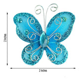 12 Pack | 2inch Turquoise Diamond Studded Wired Organza Butterflies