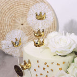 9 Pack | Gold Sequin Crown & Tutu Cupcake Cake Toppers, Princess Party Decor Supplies